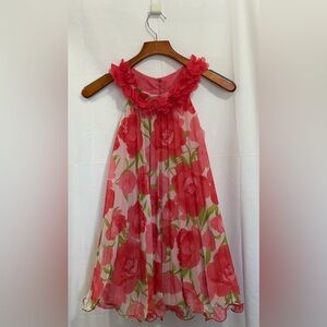 Rare Editions - Red & Pink Floral Kids Dress